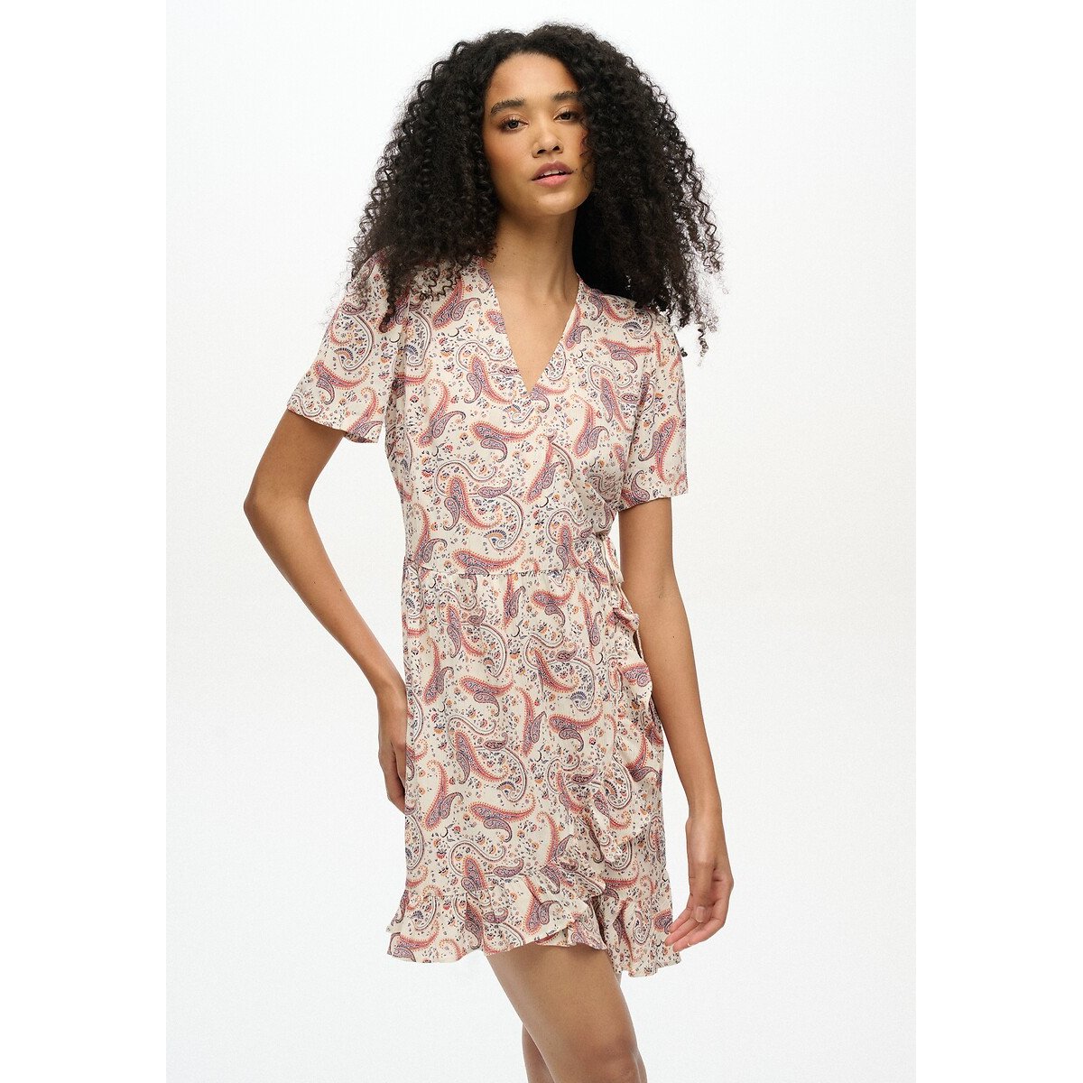 Robe portefeuille courte imprimée à manches courte imprimé cachemire, SUPERDRY