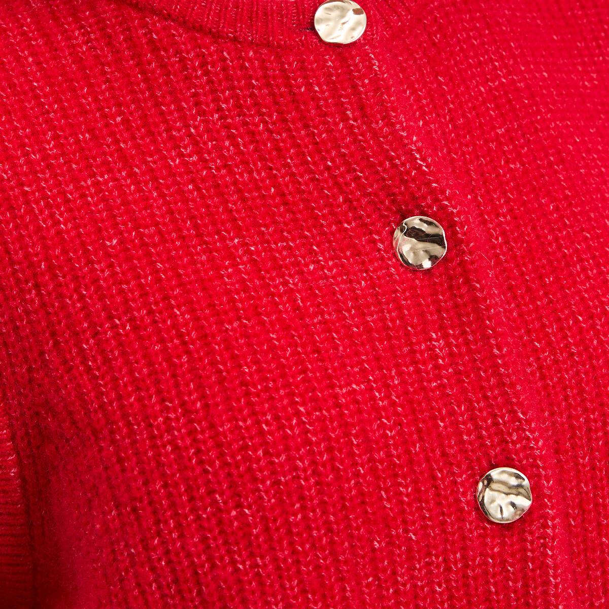 Geknöpfte Strickjacke aus grobem Strick mit Rundhalsausschnitt rot, LA REDOUTE COLLECTIONS