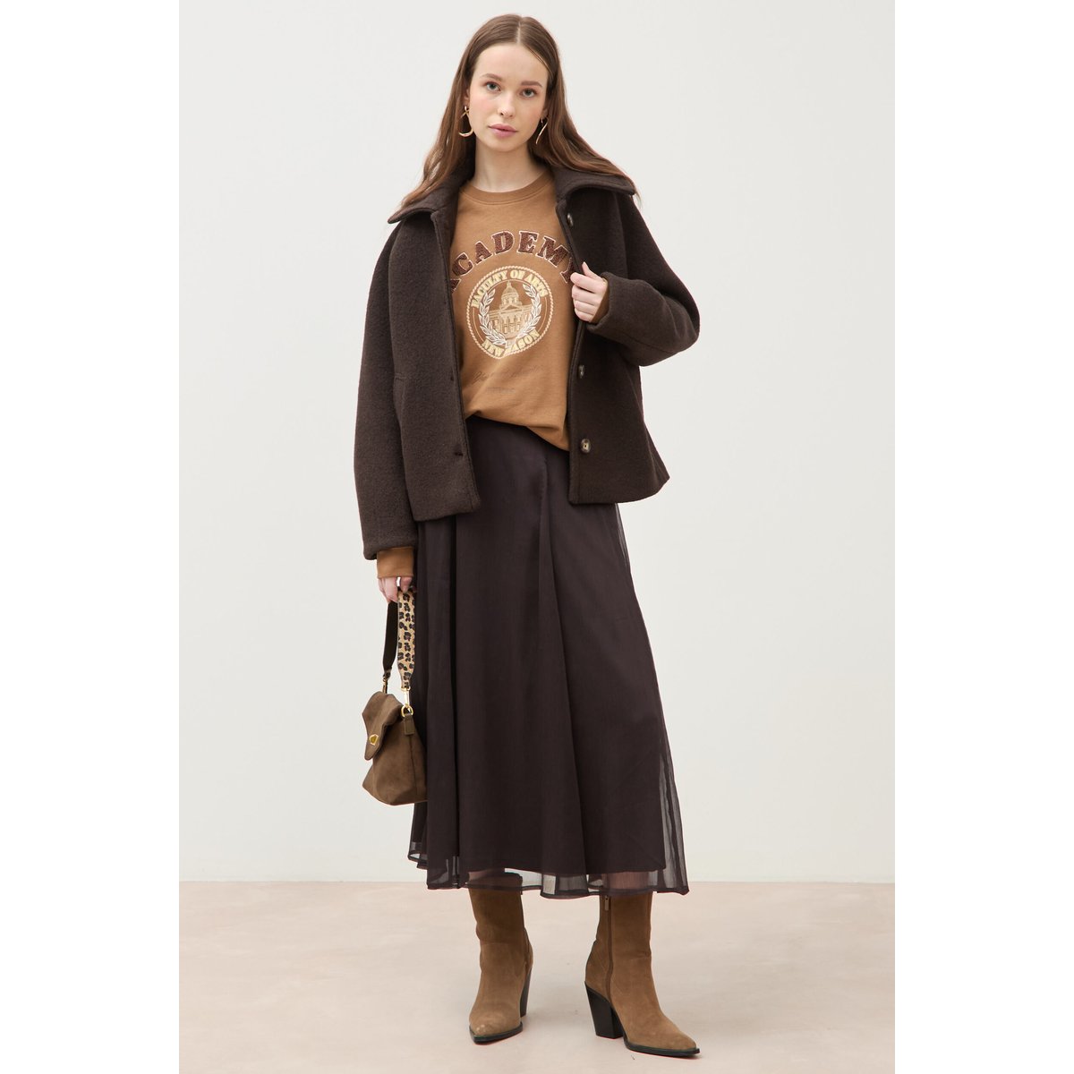 Sweat col rond manches longues marron, BONOBO