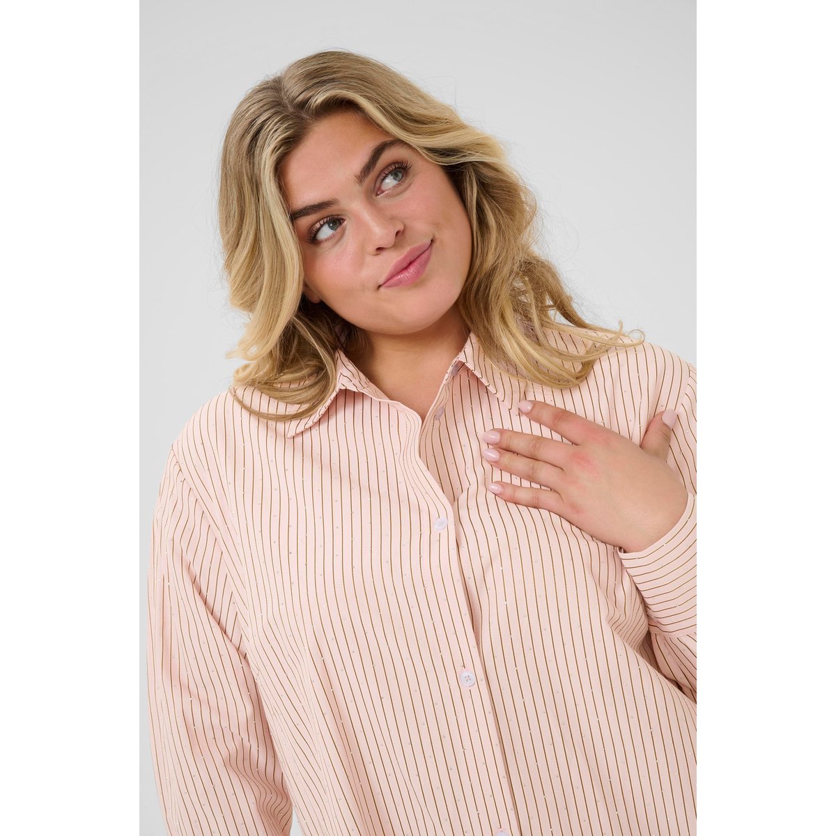 Chemise à manches longues rose lotus stripe, KAFFE CURVE