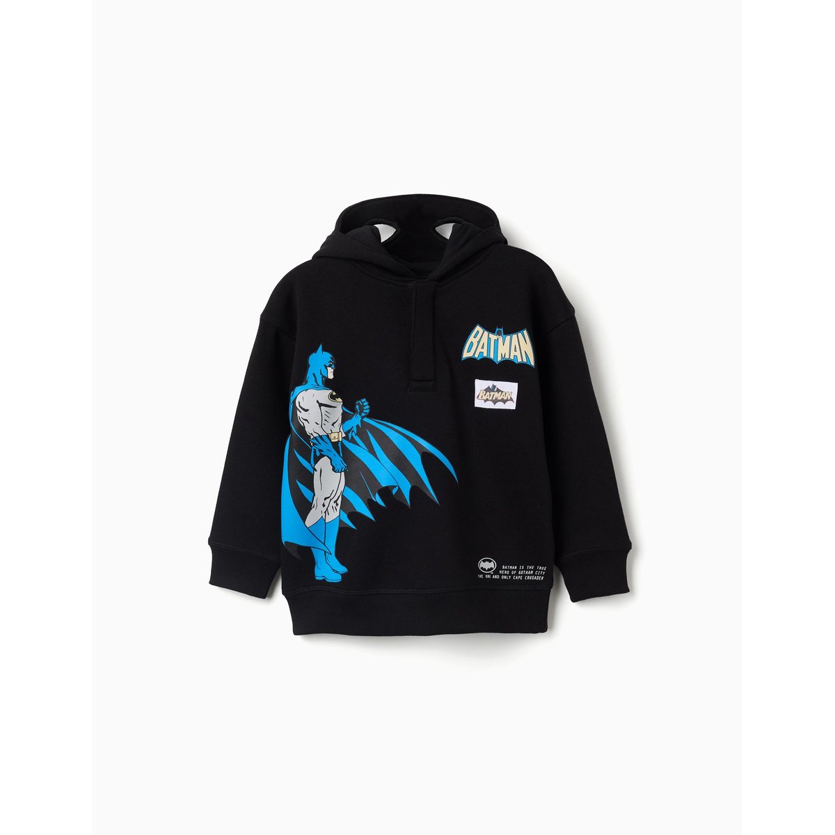 Sweat en coton peigné à capuche avec imprimé Batman noir, ZIPPY