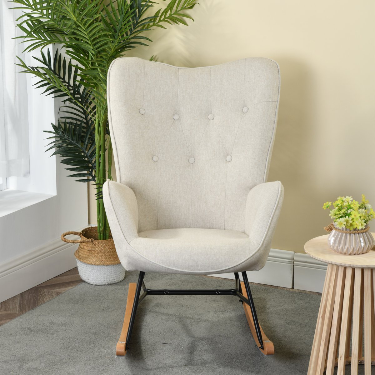 Fauteuil à bascule rocking chair scandinave, EPPING beige, MEUBLES COSY