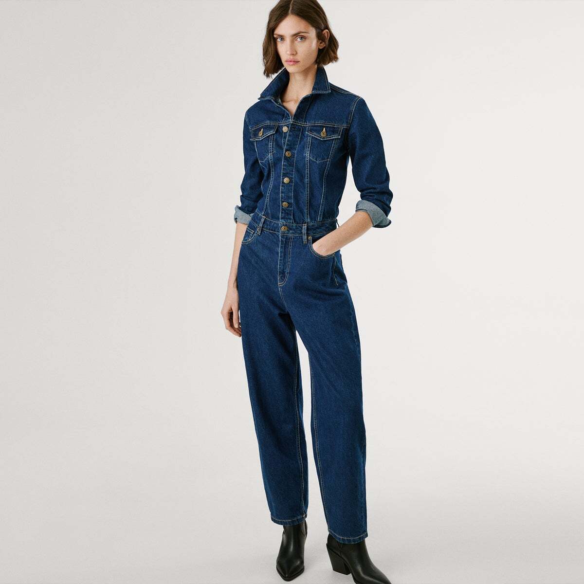 Combinaison Longue Coupe Regular En Denim 12oz blue rigid denim, PEPE JEANS