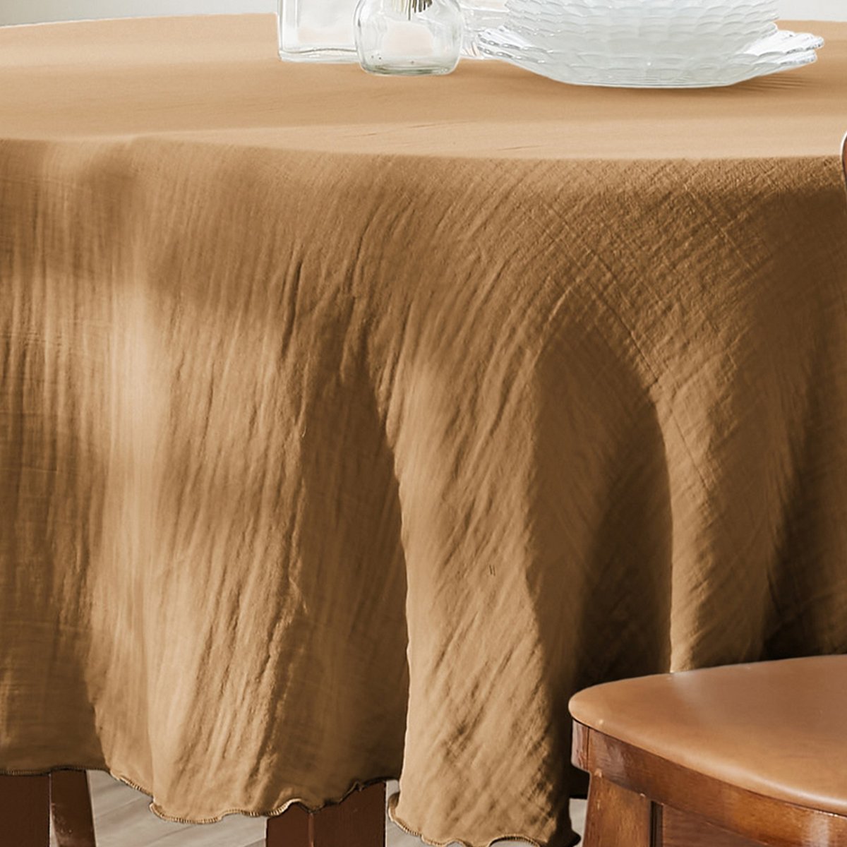 Nappe ronde en 100% Gaze de Coton camel, EDEN