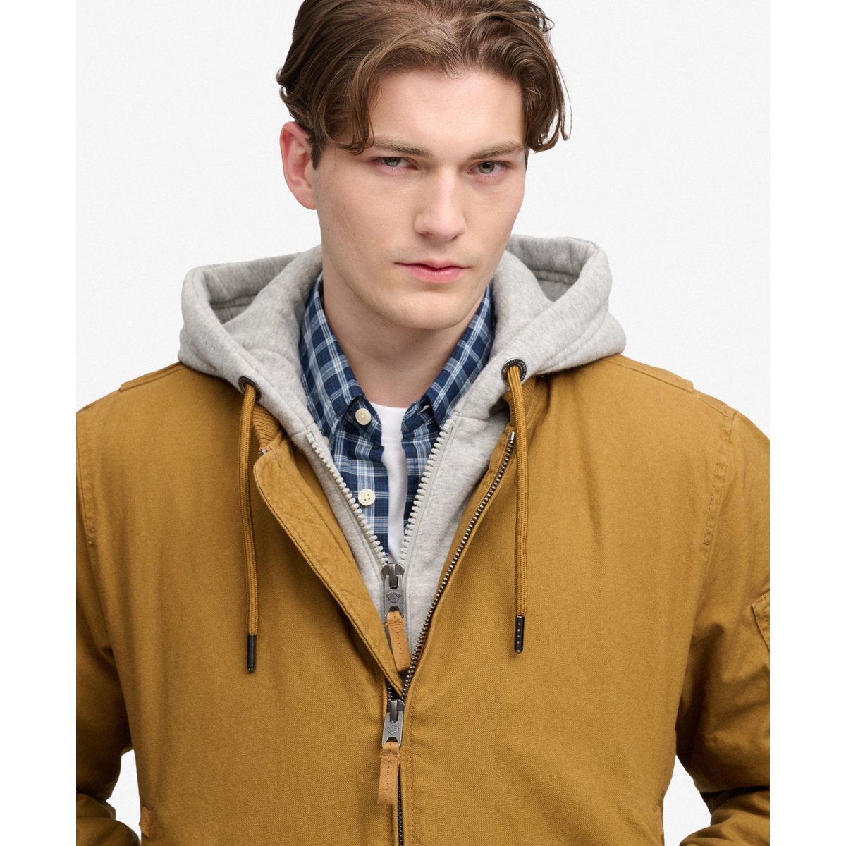 Bomber MA1 en Toile à Capuche marron denim co tobacco, SUPERDRY