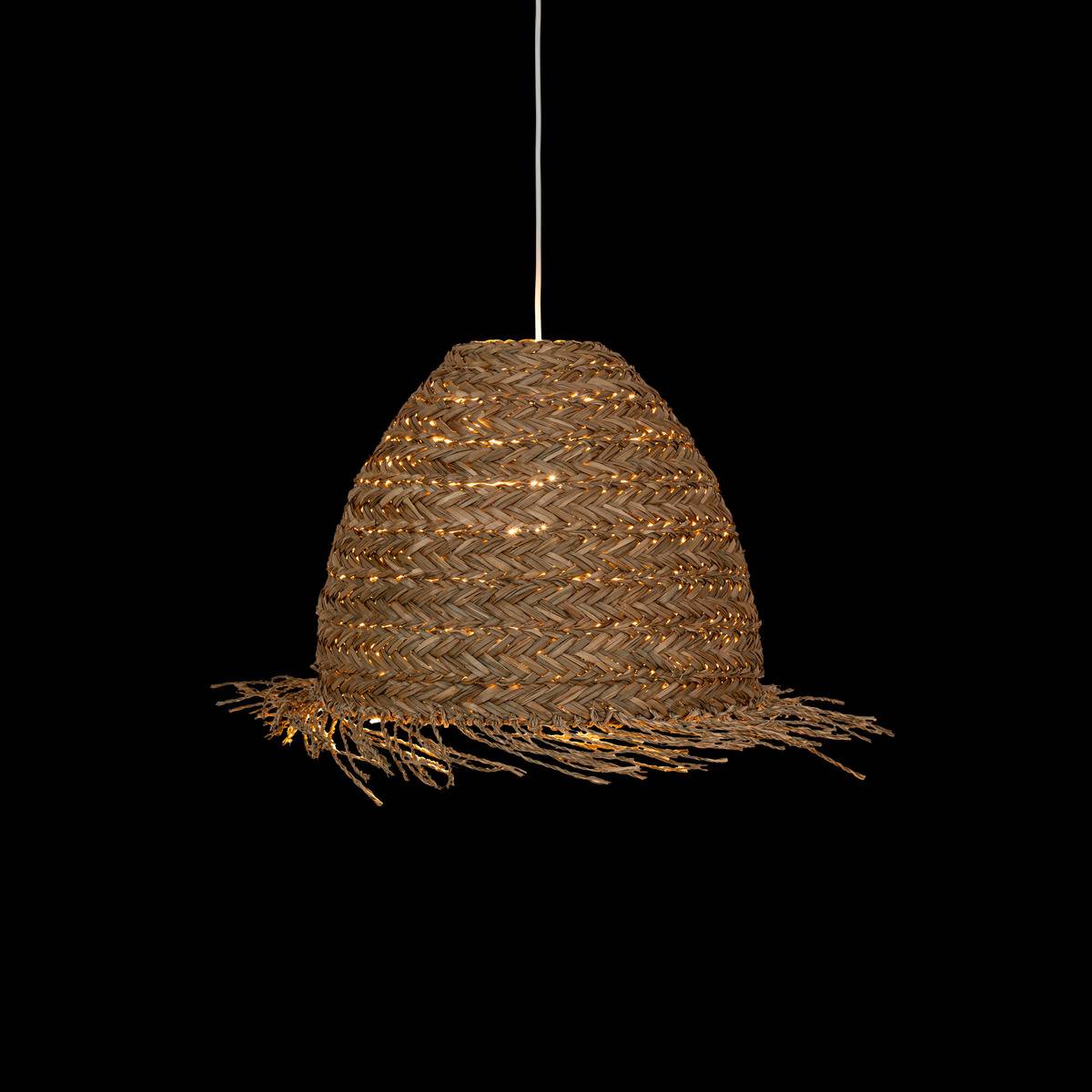 Abat-jour en roseau tressé finition frangée HANIA beige, ATMOSPHERA