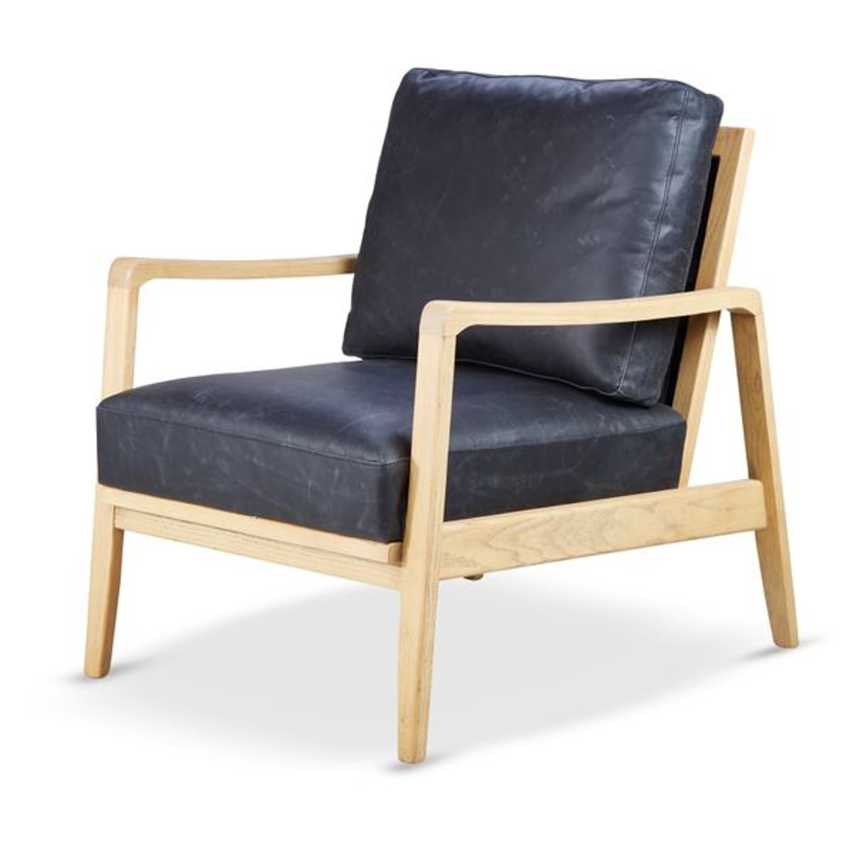 Fauteuil cuir pieds frêne naturel noir, ZAGO