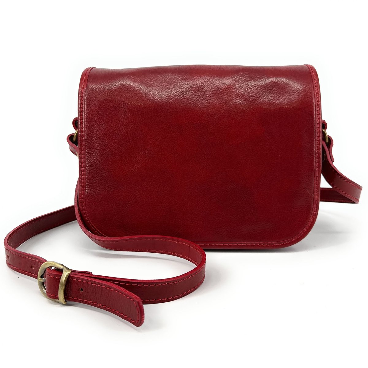 Sac Sacoche bandoulière en cuir italien lisse MARIE STUART rouge, OH MY BAG