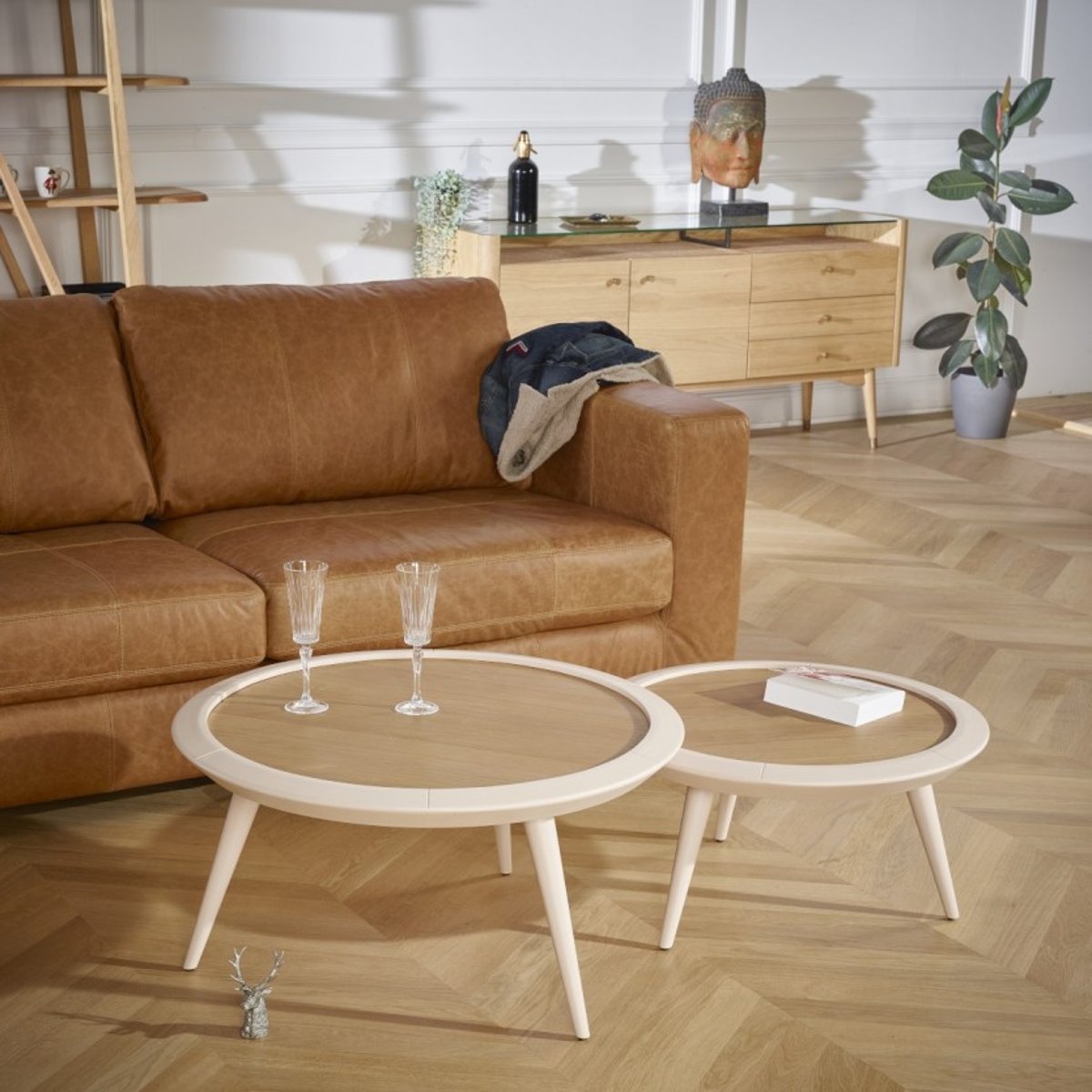 Table basse ronde style contemporain en chêne JACQUELINE rose, ROBIN DES BOIS