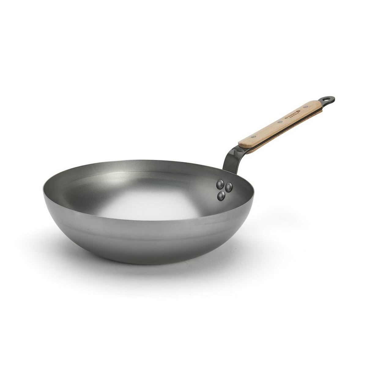 Wok bombé Minéral B bois 28 cm argent, DE BUYER