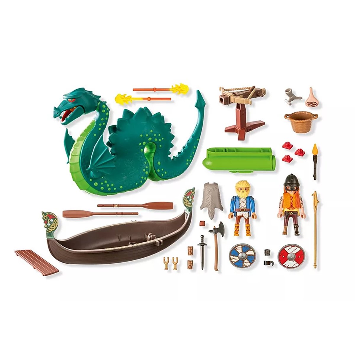 Duo de Vikings, barque, canon et monstre marin multicolore, PLAYMOBIL