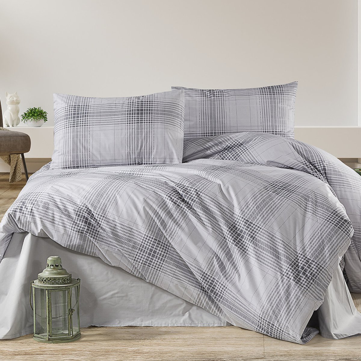 Paure de couette et tai(e) coton imprimé, nimagris gris, C DESIGN HOME TEXTILE