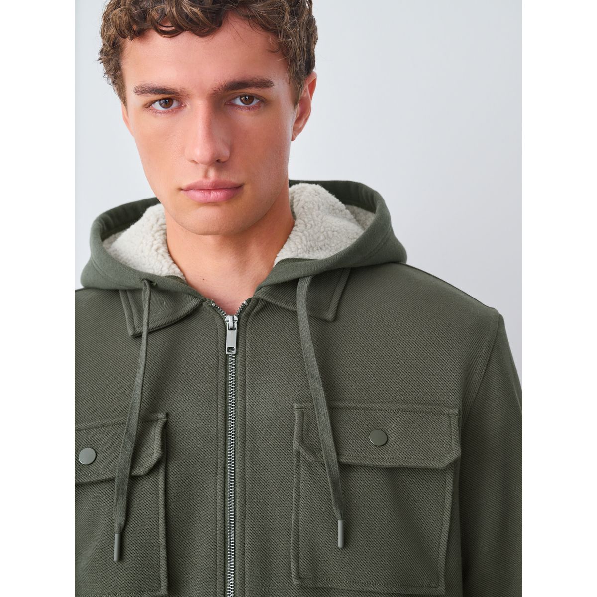 Veste-chemise doublée de peau lainée vert kaki, NEXT