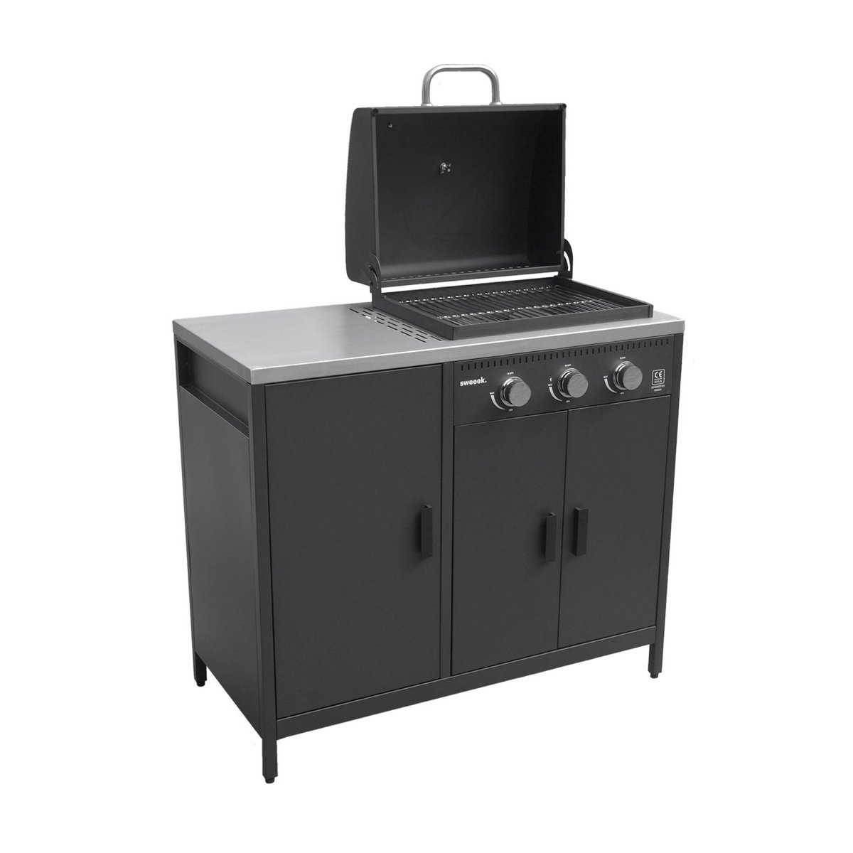 Barbecue gaz 3 brûleurs sur pieds, 3 portes, thermomètre NAXOS noir, SWEEEK