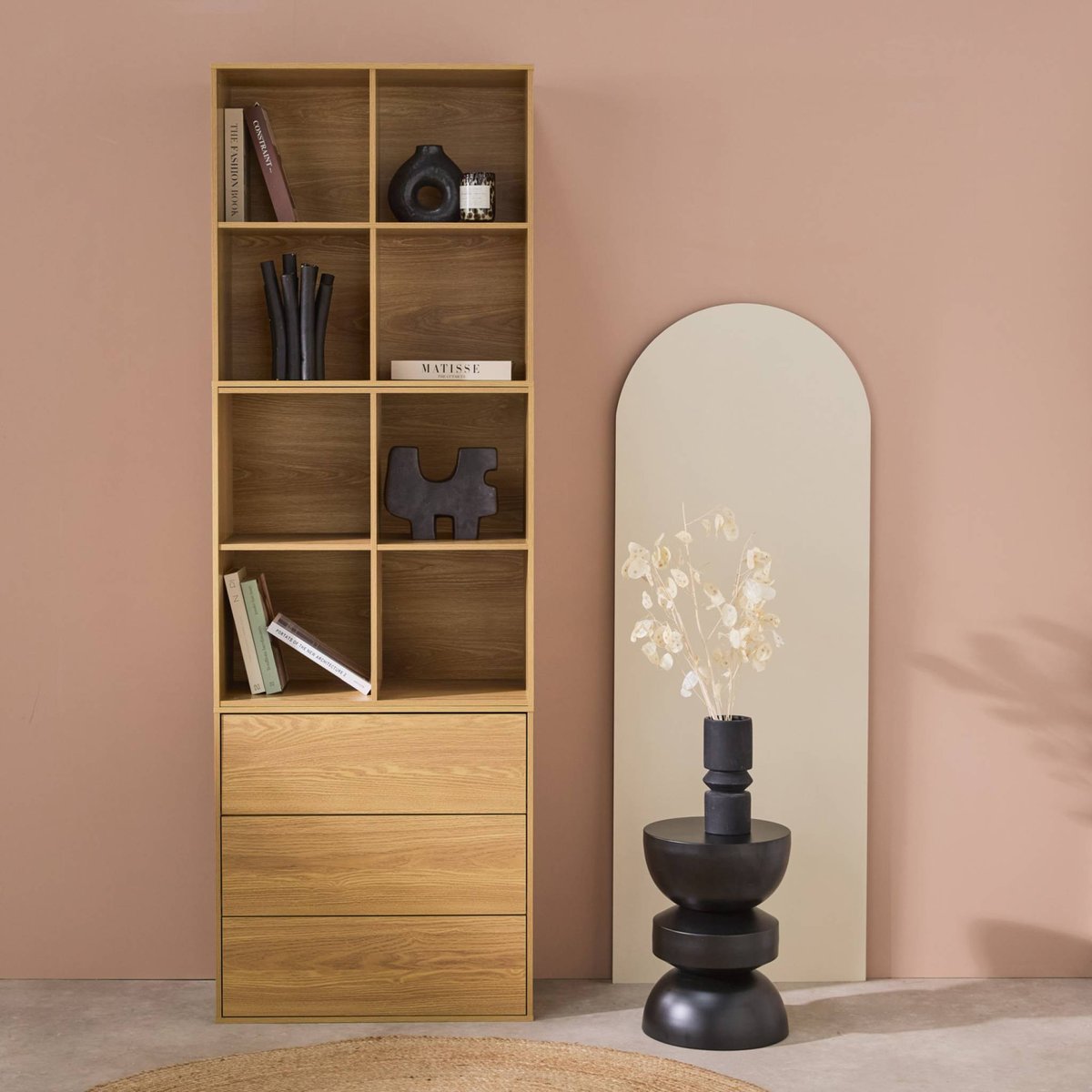 Etagère, bibliothèque modulable décor bois 3 éléments - 3 tiroirs 8 niches KOMPO chêne, SWEEEK