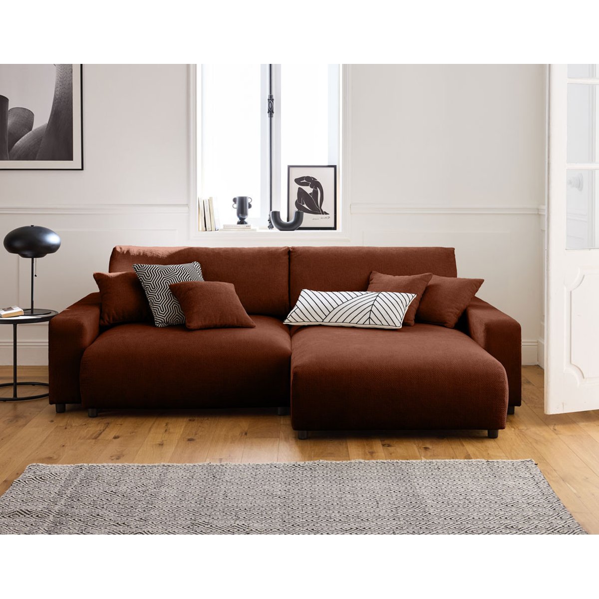 Canapé d'Angle Convertible 4 places - PIVOINE terracotta, BEST MOBILIER