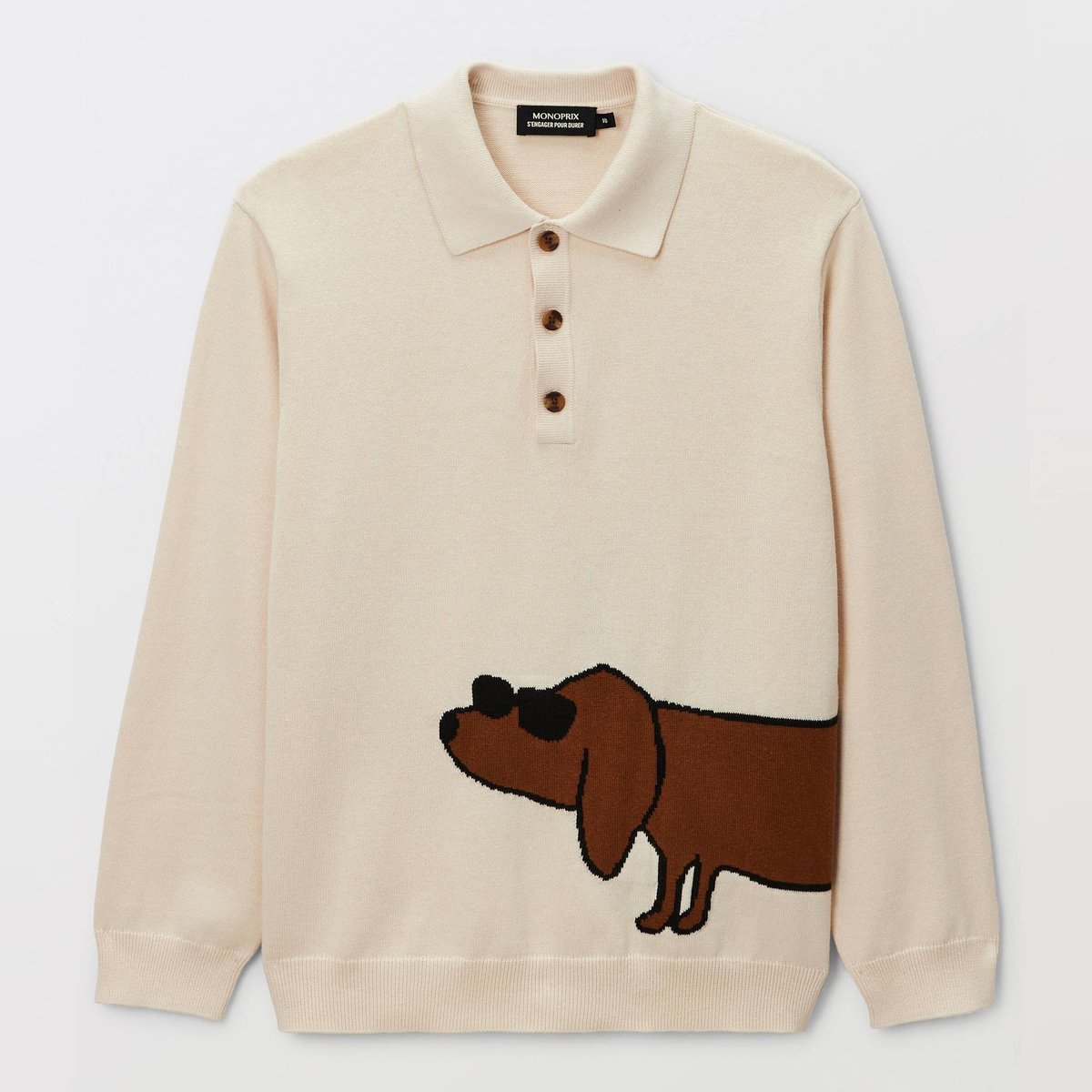Pull col polo imprimé en coton naturel, MONOPRIX