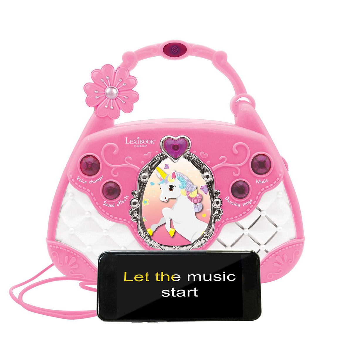 Sac à Main Enceinte Musicale Coloris Licorne rose, LEXIBOOK