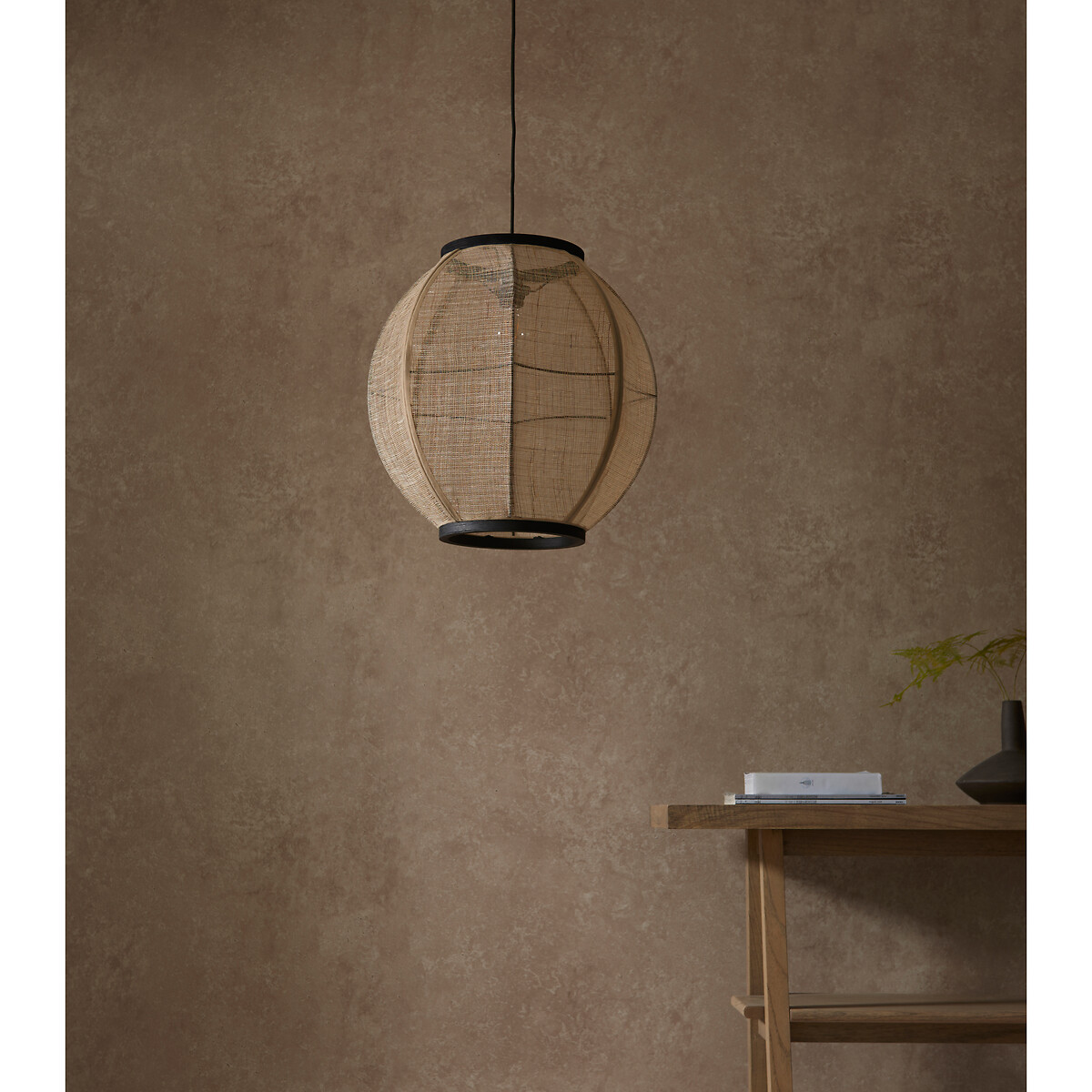 Zane Natural Linen Round Pendant Light black, ÉDITÉ