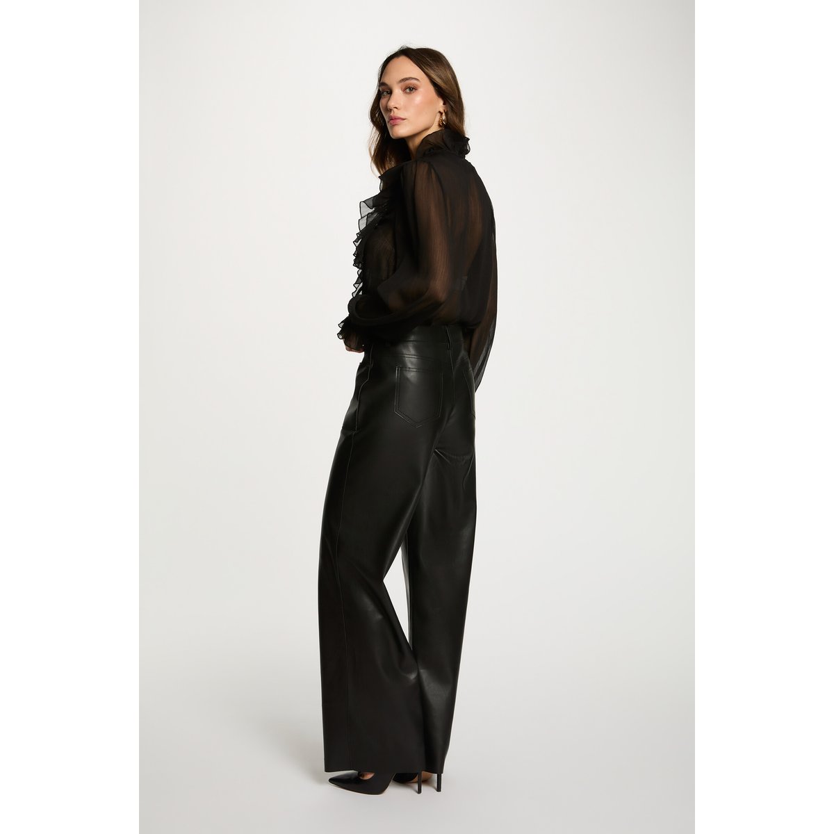 Chemise fluide col v noir, MORGAN