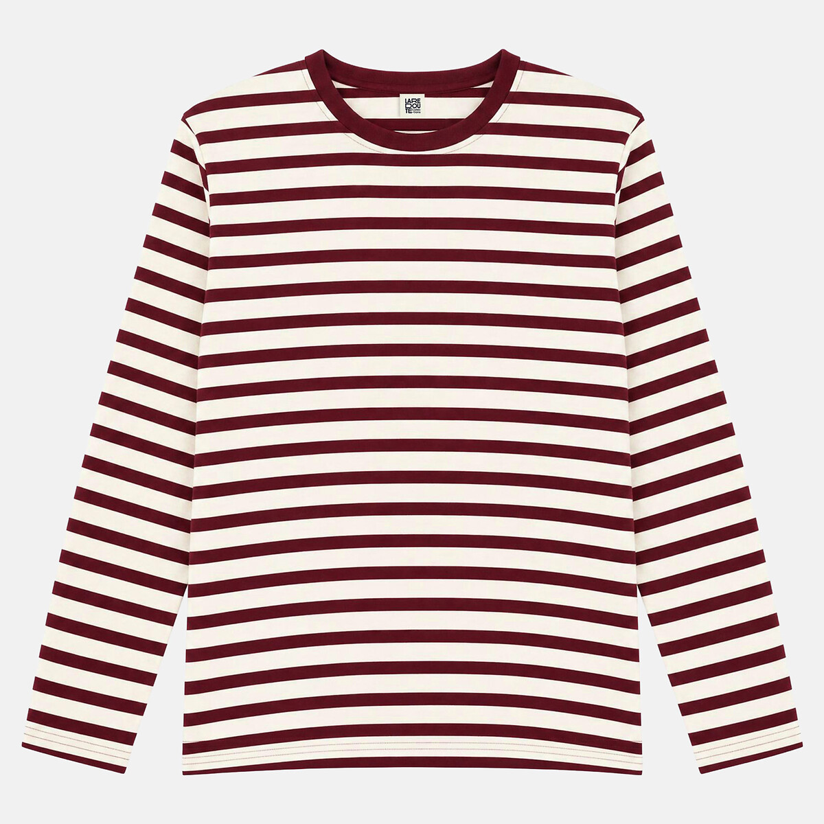 Camiseta holgada de algodón, de rayas, con manga larga rayas burdeos/blanco, LA REDOUTE COLLECTIONS