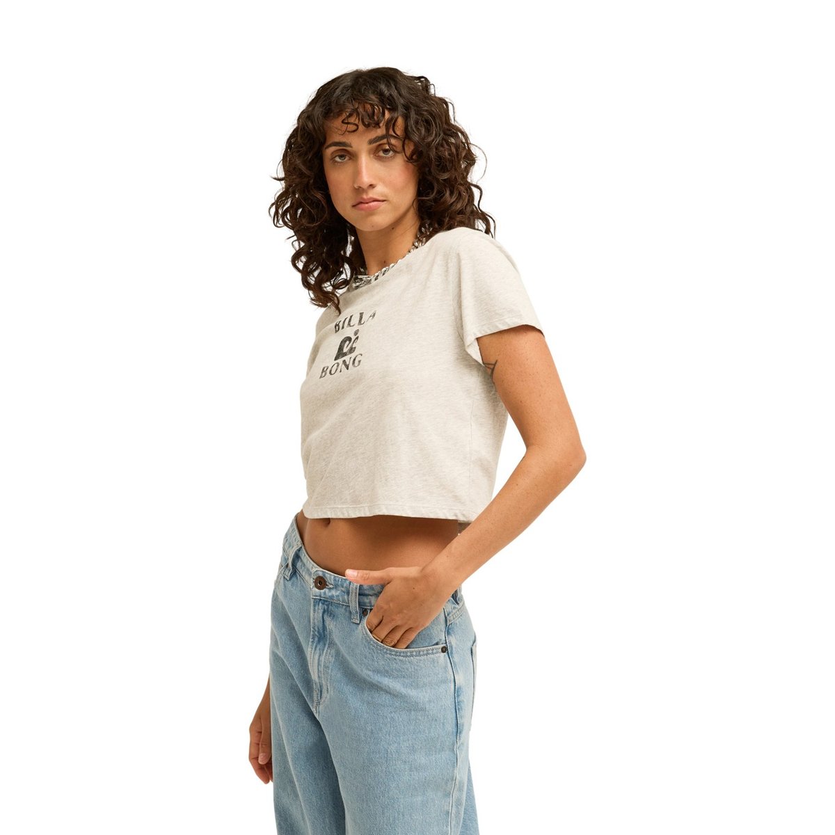 T shirt manches courtes SURFING IN TOWN CROP gris grey heather, BILLABONG