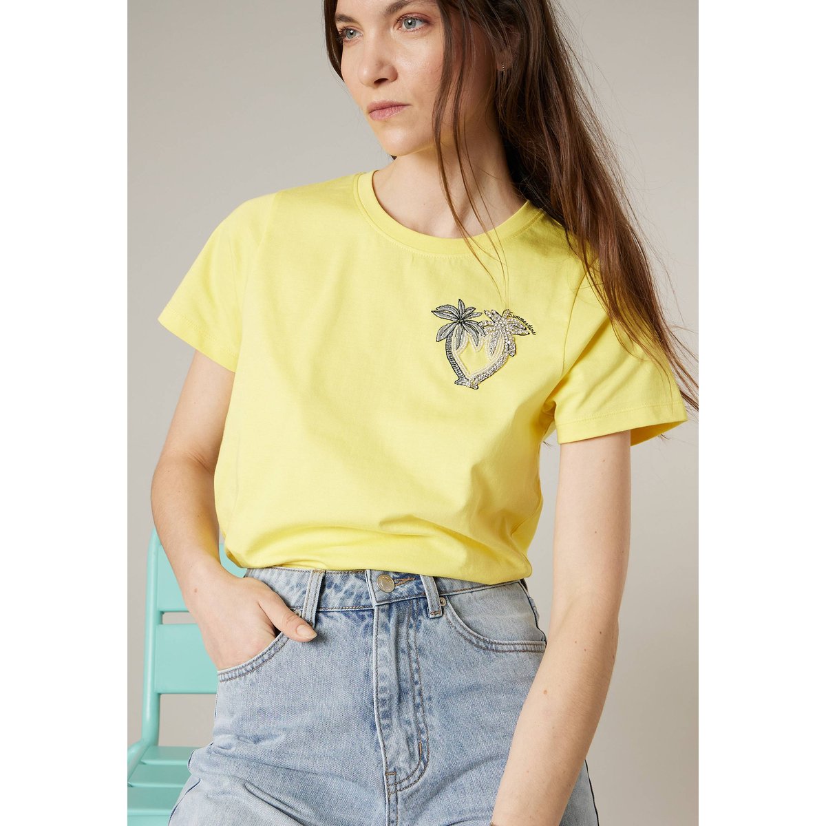 T-shirt femme en coton PALMY yellow, DEELUXE