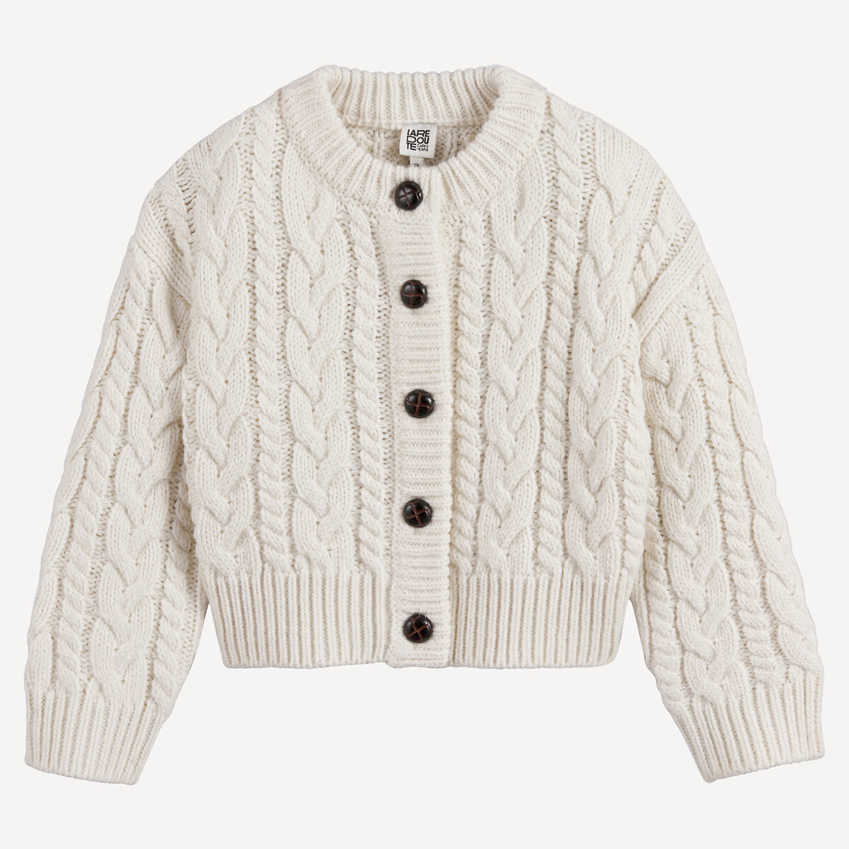 Gilet boutonné en grosse maille torsadée ecru, LA REDOUTE COLLECTIONS