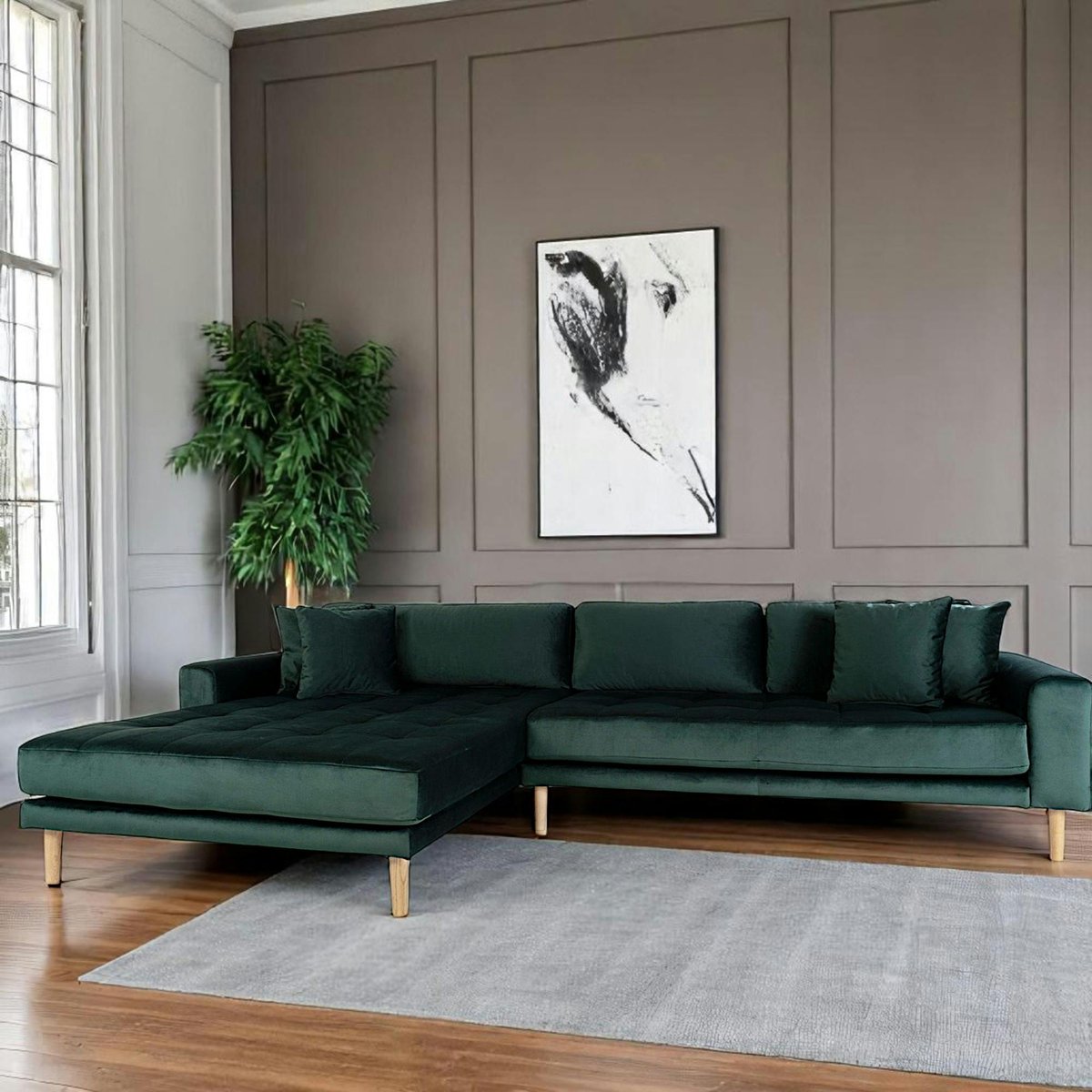 Canapé d'angle en tissu AMSTERDAM vert foncé - méridienne gauche, PIER IMPORT
