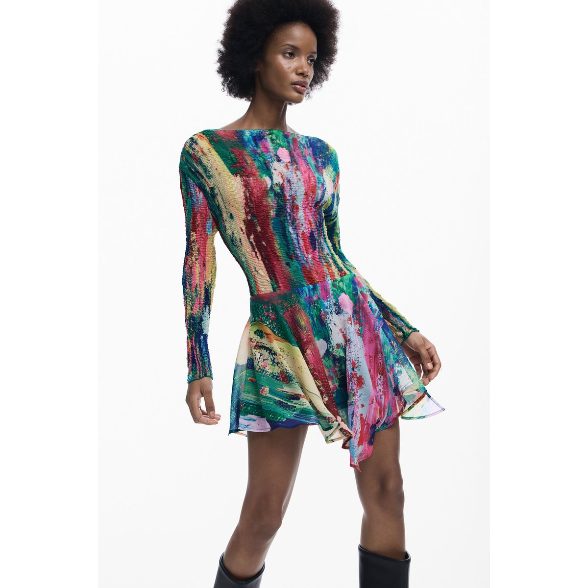 Robe asymétrique froncée multicolore, DESIGUAL