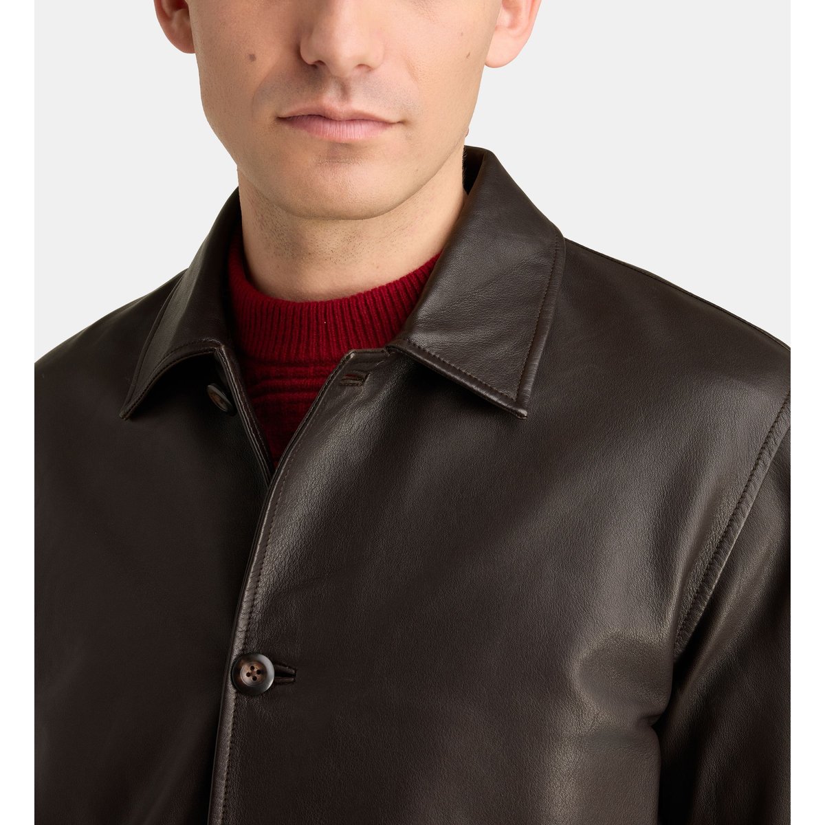 Veste droite torkuir cuir marron cafe, GALERIES LAFAYETTE