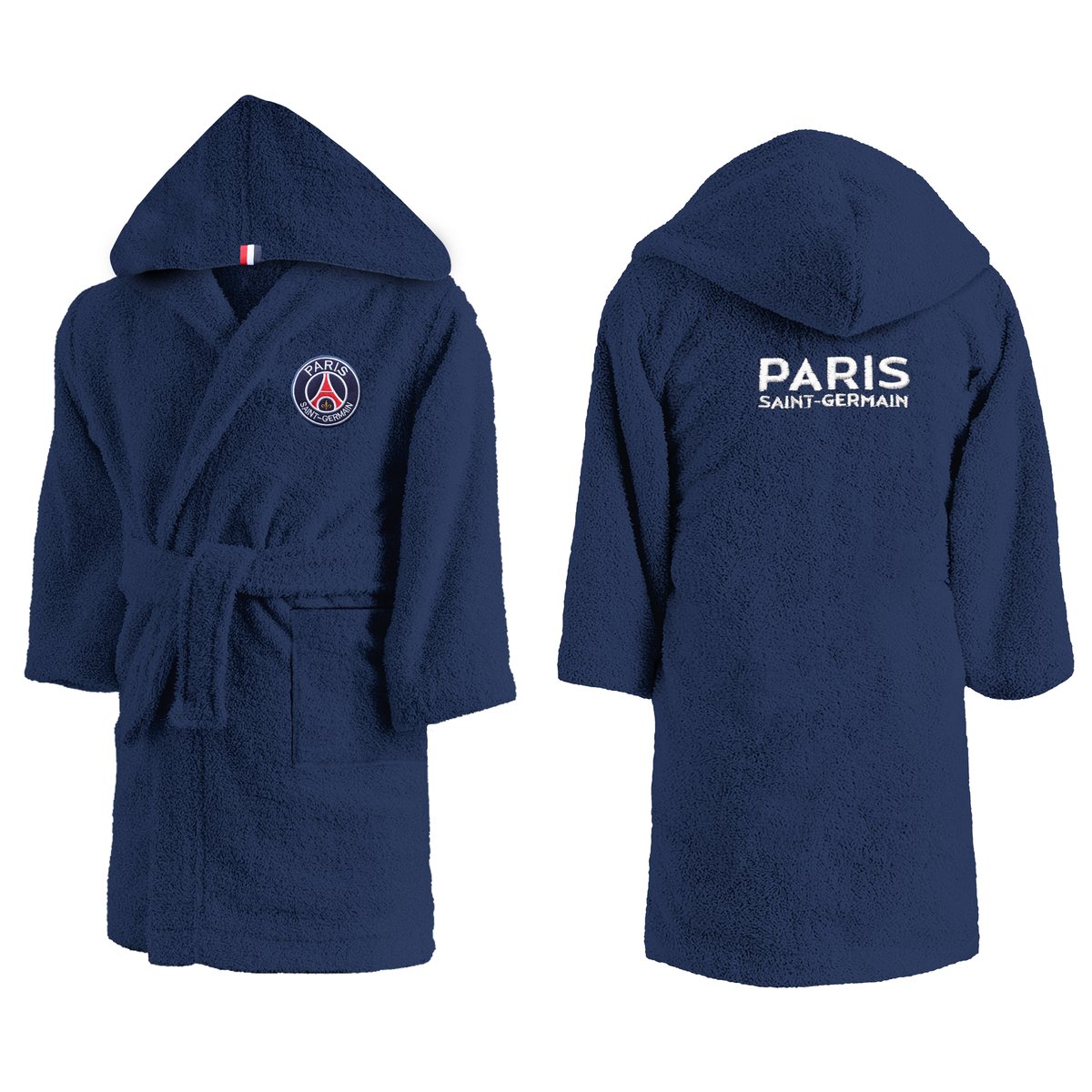 Peignoir enfant brodé 100% coton, Paris Saint Germain RUBAN bleu marine, PSG