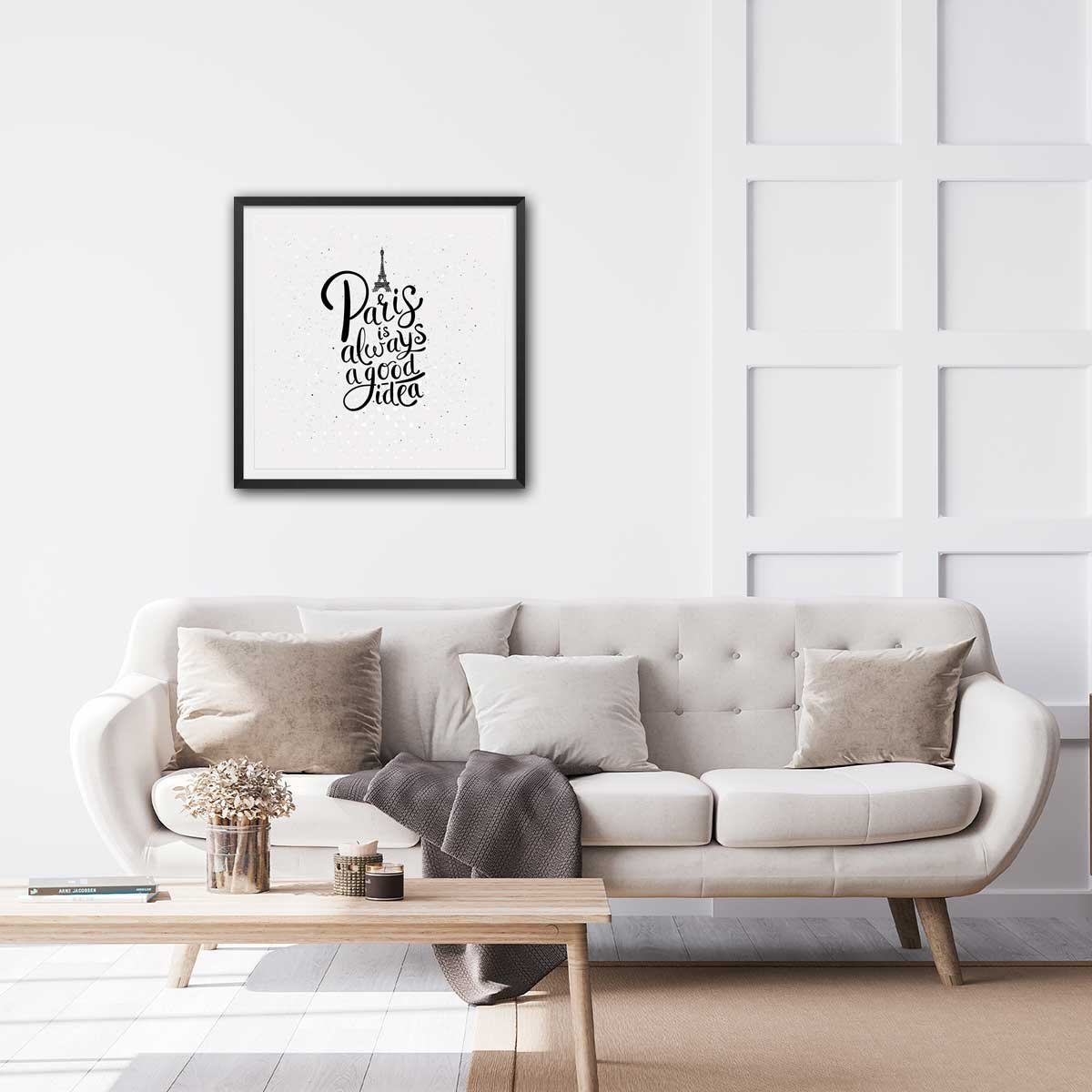 Poster Affiche illustration vintage paris is always a good idea affiche + cadre en bois - noir, HEXOA