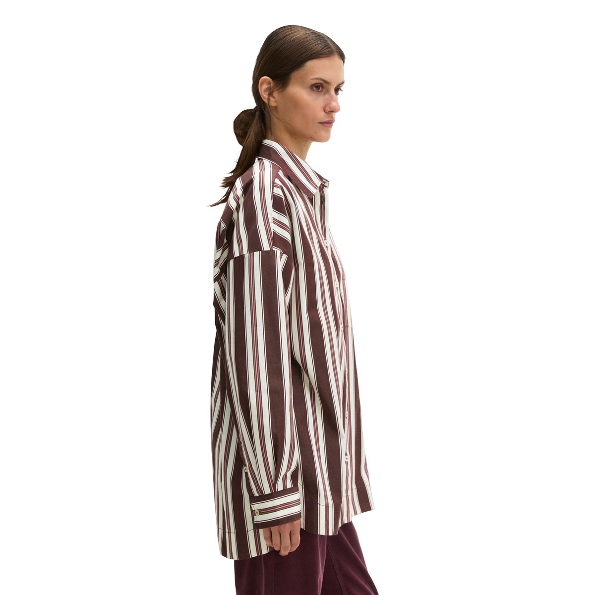 Blouse en popeline rayée oversized en pur coton organique rouge, MARC O'POLO