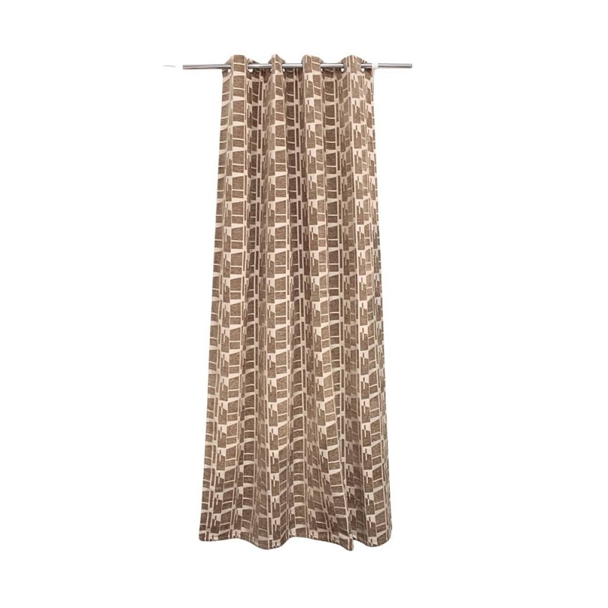 Rideau velours jacquard motifs géométriques 140x240cm beige, ORNAMI