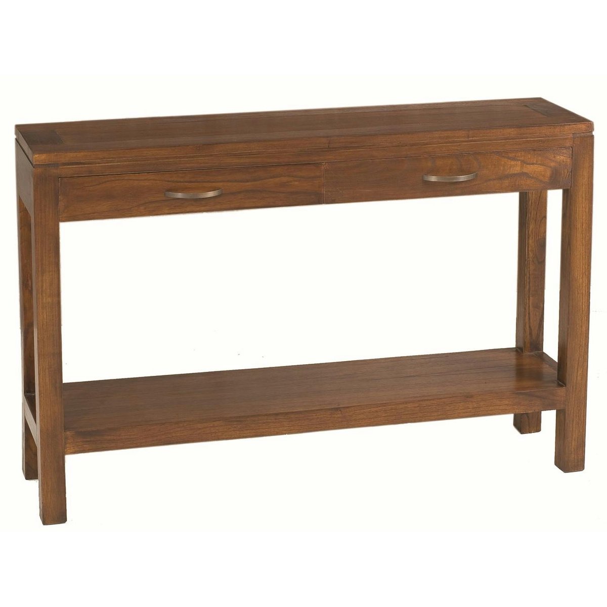 Console en bois acajou style exotique 2 tiroirs 2 plateaux 120cm LOLA bois naturel, PIER IMPORT