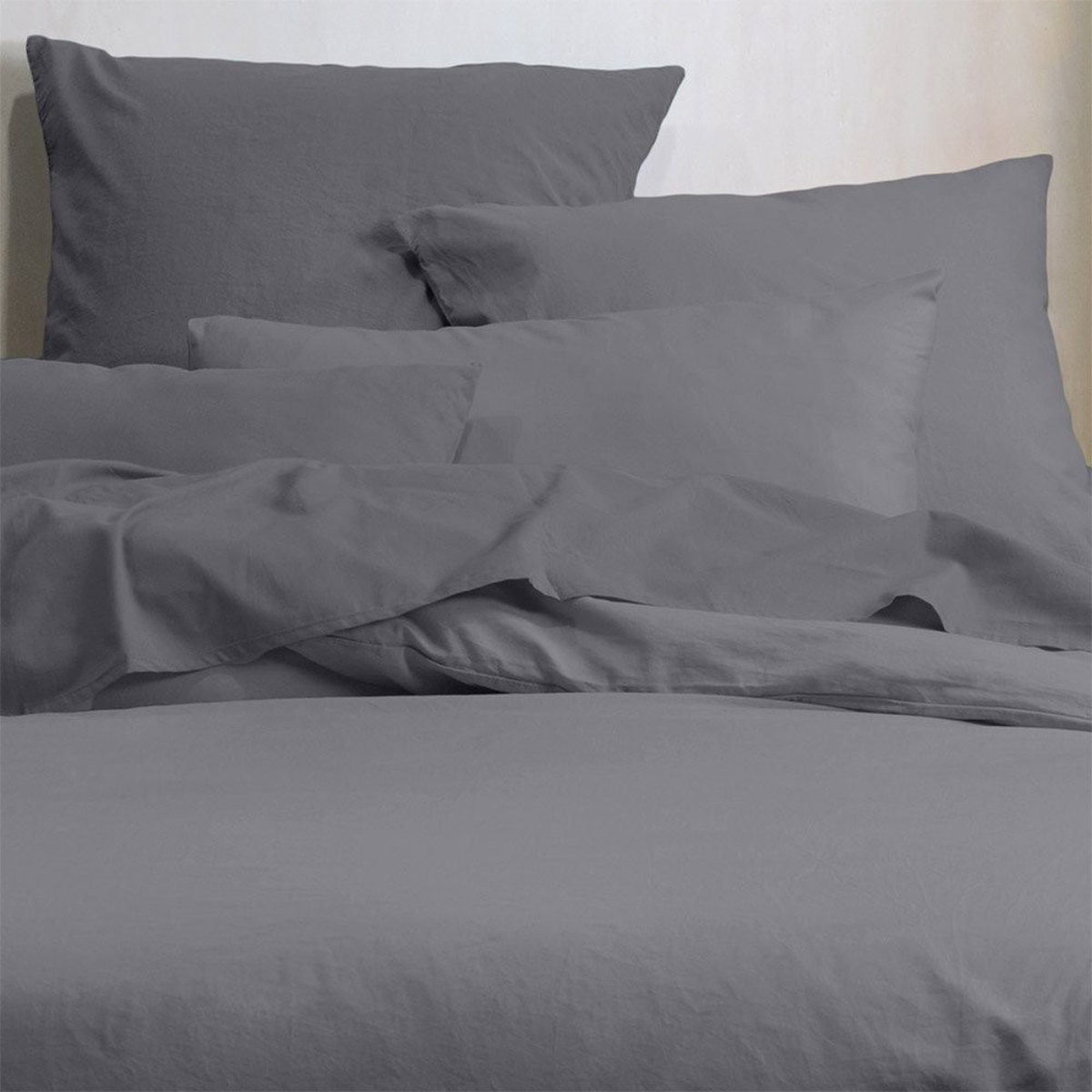 Housse De Couette 240x260 Horizon Lin 100% Coton Bio 57 Fils gris foncé, DECORATIE