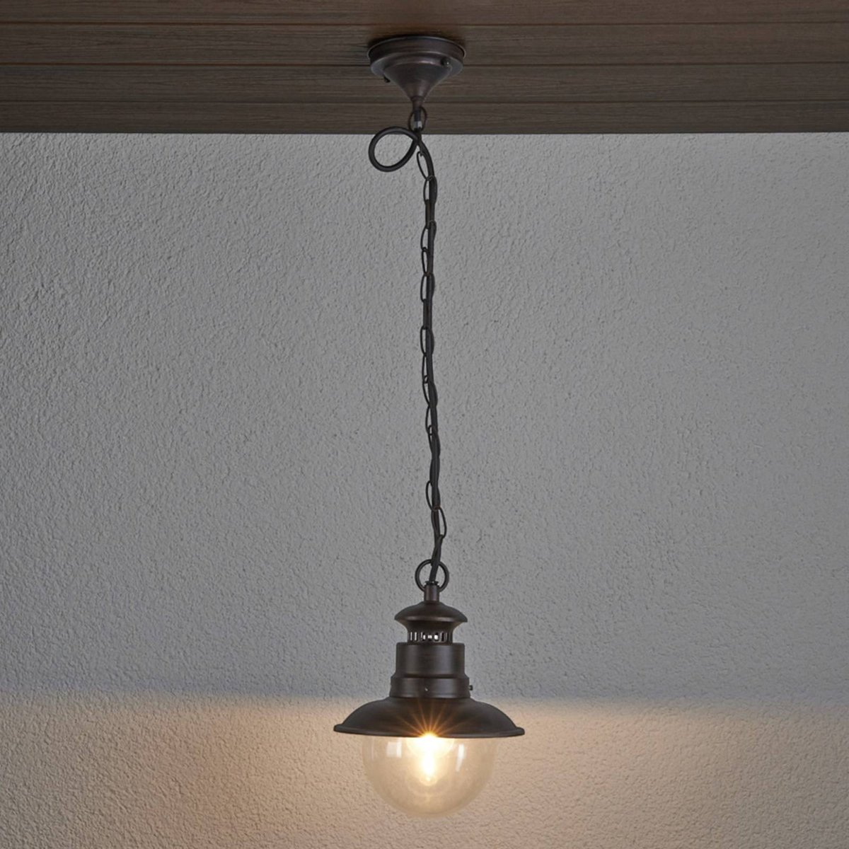 Luminaire extérieur traditionnel, Eddie brun rouille, clair, LINDBY