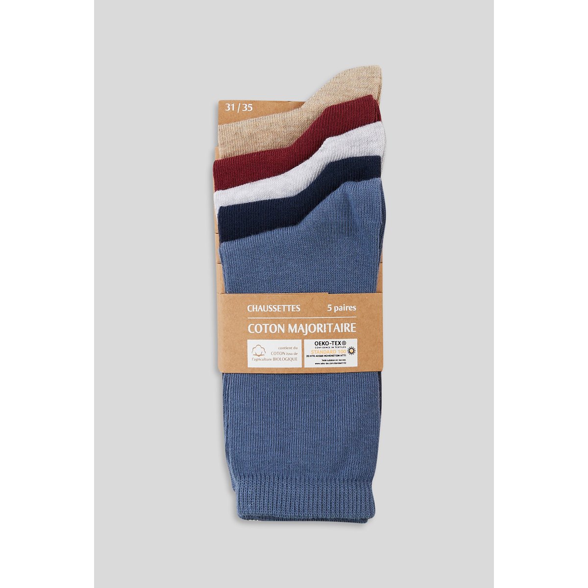 Lot de 5 paires de chaussettes unies contenant du coton BIO bordeaux, MONOPRIX