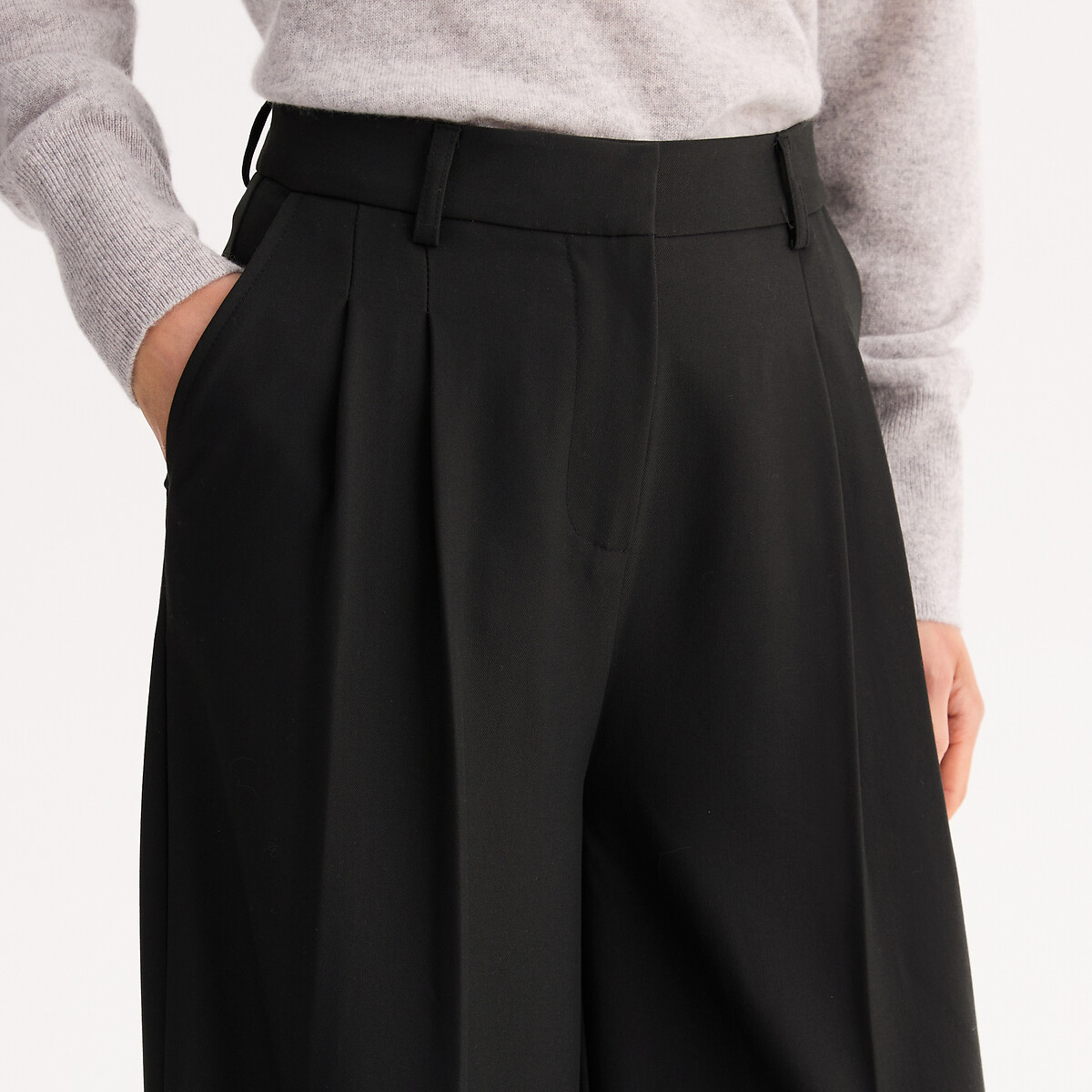 Pantalón ancho, talle alto negro, ANNE WEYBURN