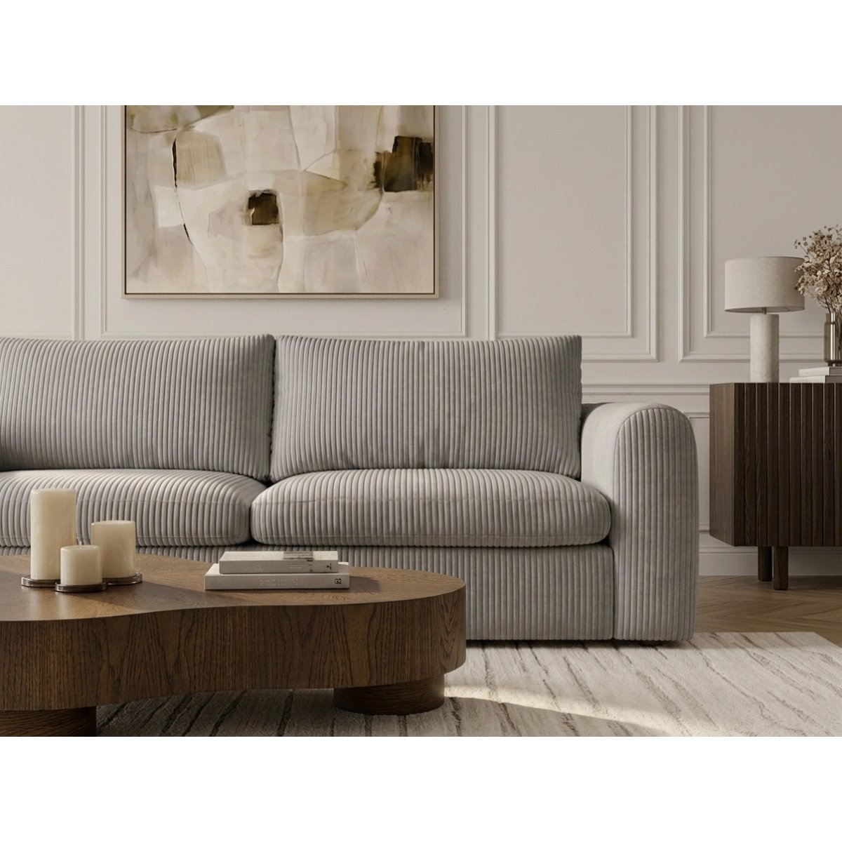 Canapé lit 3 places en velours côtelé couchage 140x190 cm, ARCHI gris, BOBOCHIC