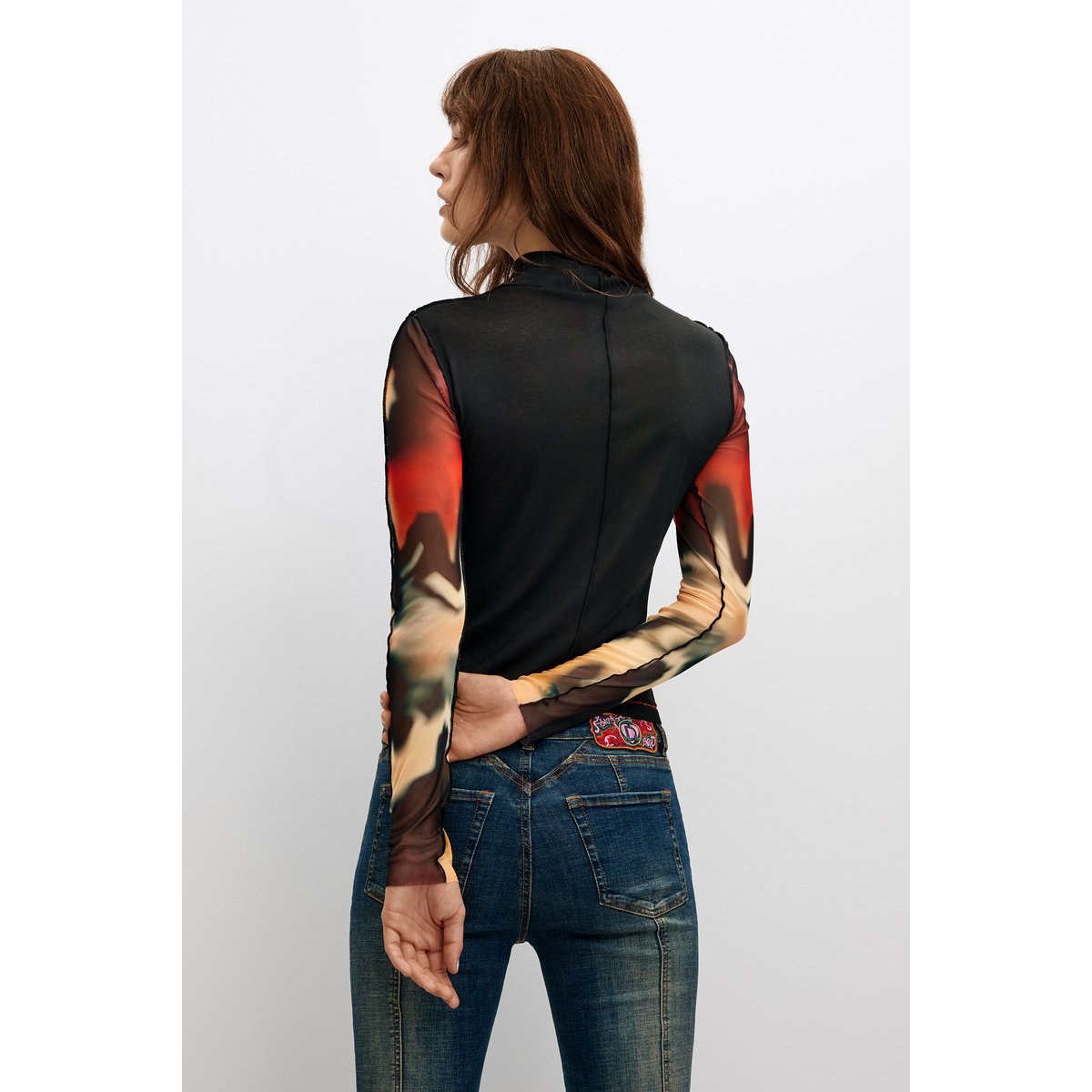 T-shirt à manches longues imprimé noir, DESIGUAL