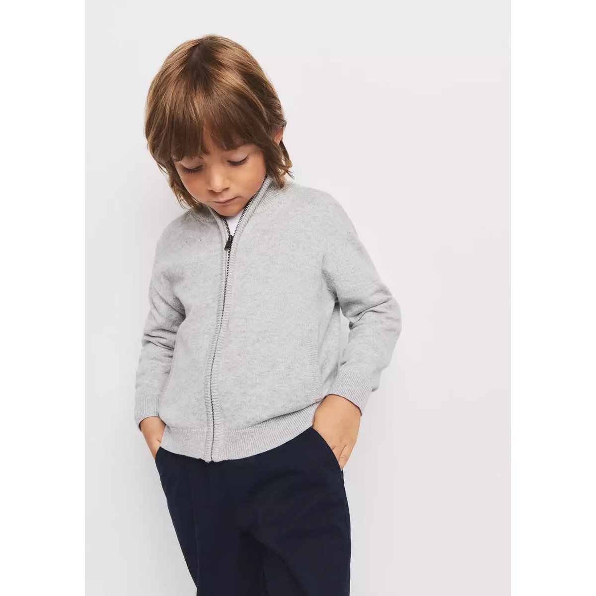 Cardigan 100 % coton zip gris, MANGO BABY