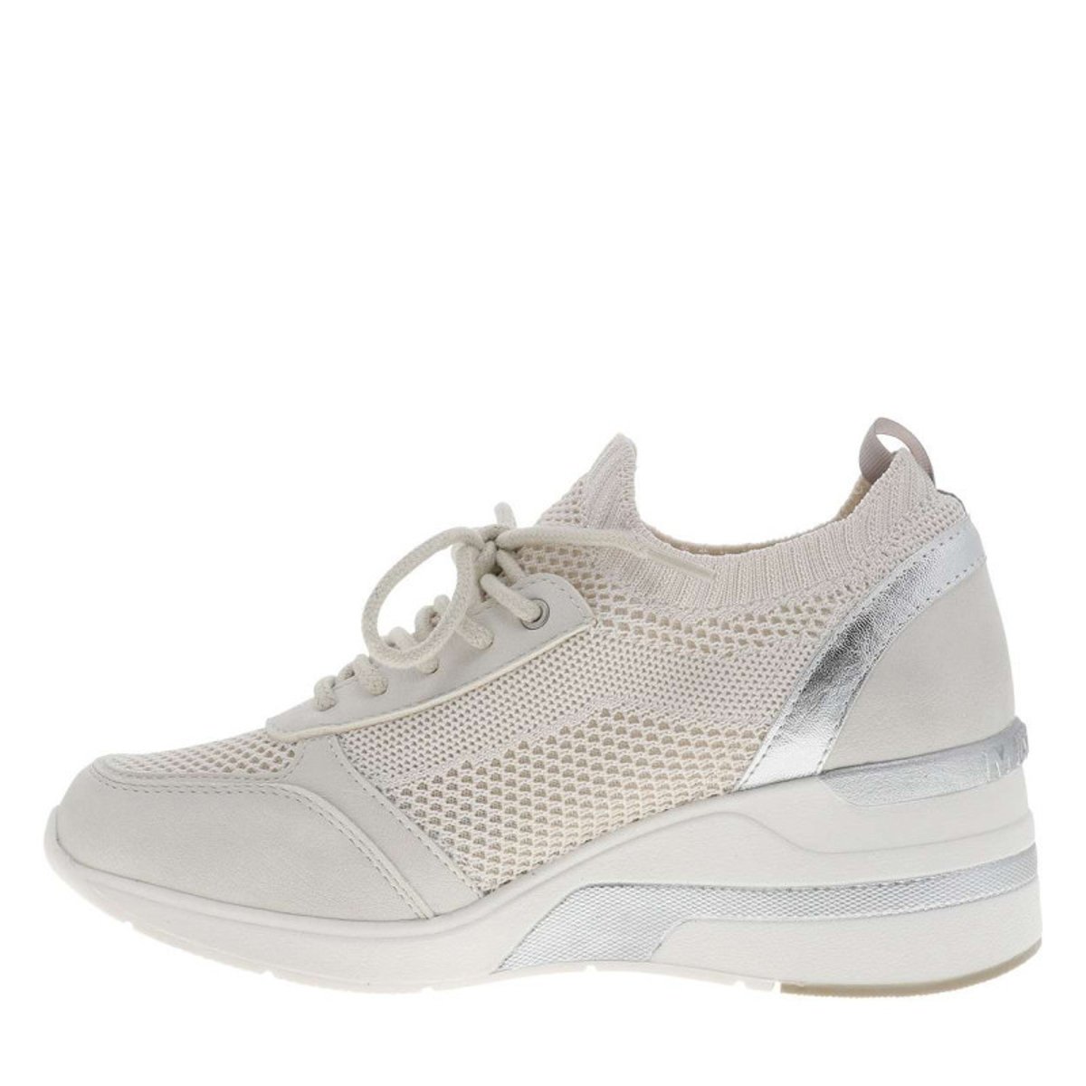 Baskets running blanches à talon compensé avec des lacets ronds blanc, MUSTANG