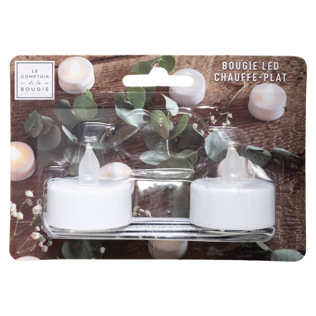 Lot de 2 bougies chauffe-plat LED NAMI blanc, ATMOSPHERA