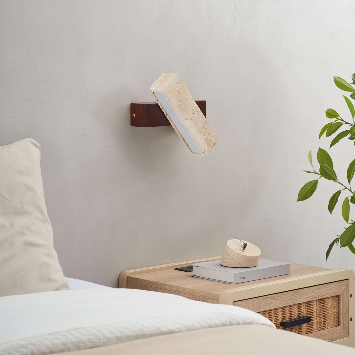 Applique LED pierre pivotante - VARELLI beige blanc et bois, KOSILUM