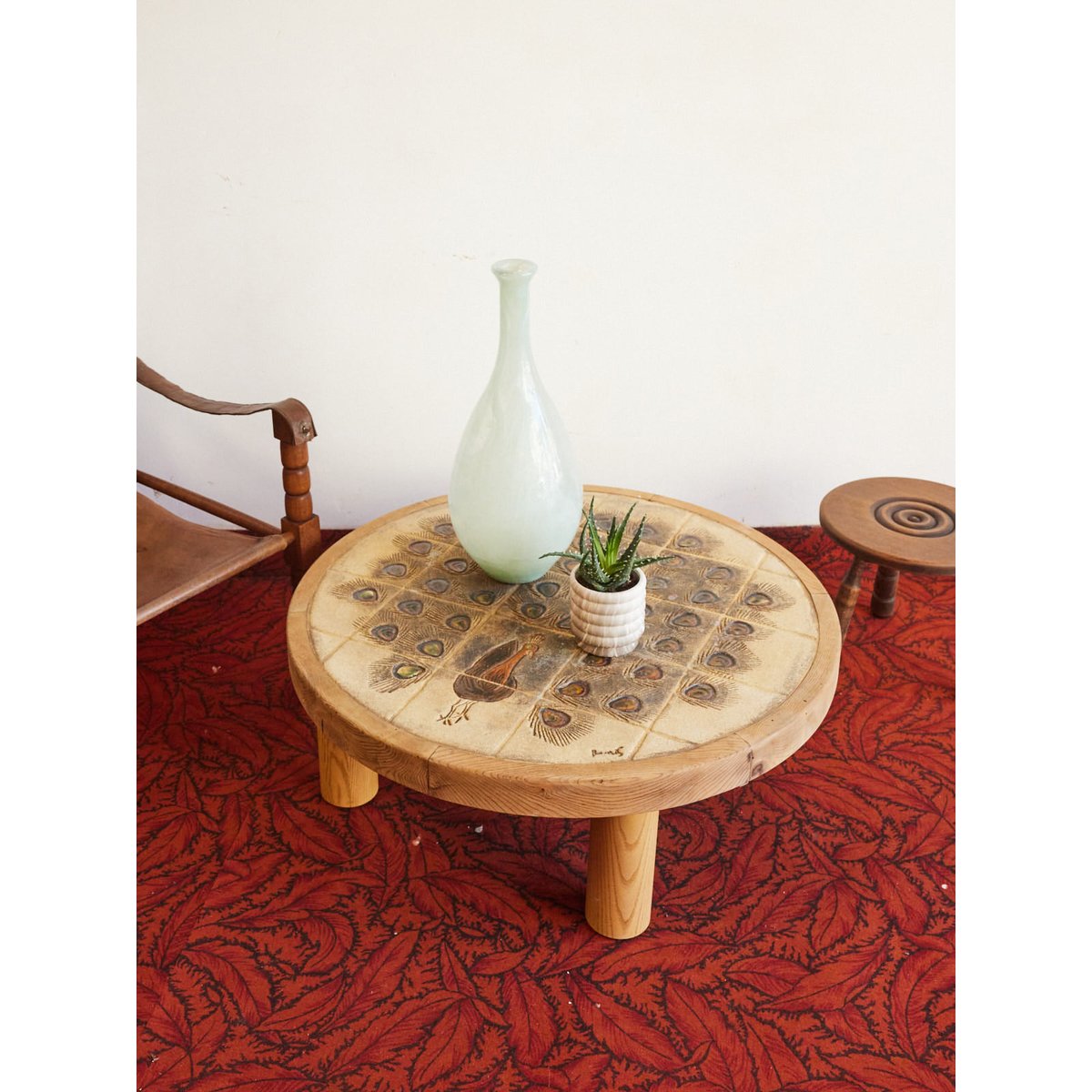 Table basse en céramique Léonie N°1018 - Bon état bois clair, DEBONGOUT