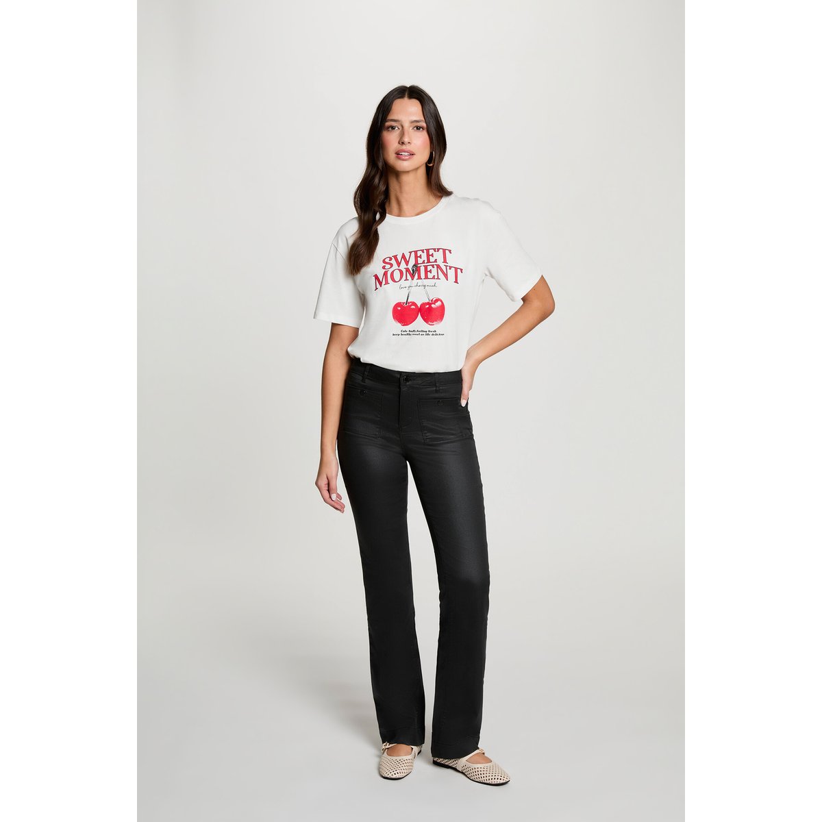 Pantalon bootcut enduit noir, MORGAN