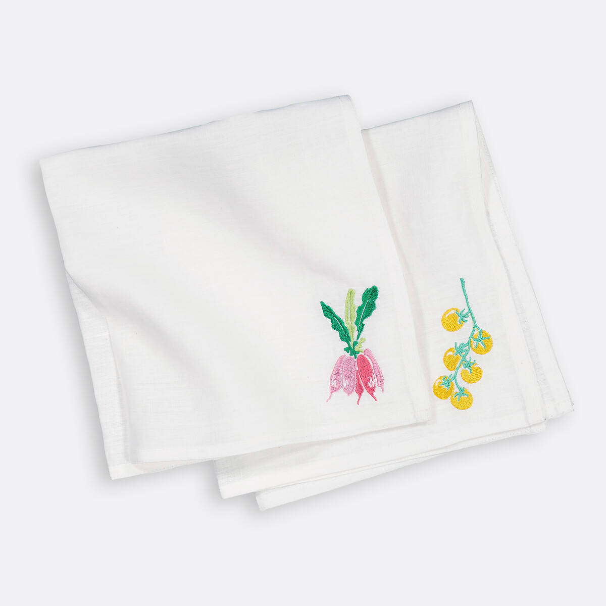 Lot 2 serviettes de table en lin brodé, Faustine blanc, LA REDOUTE INTERIEURS