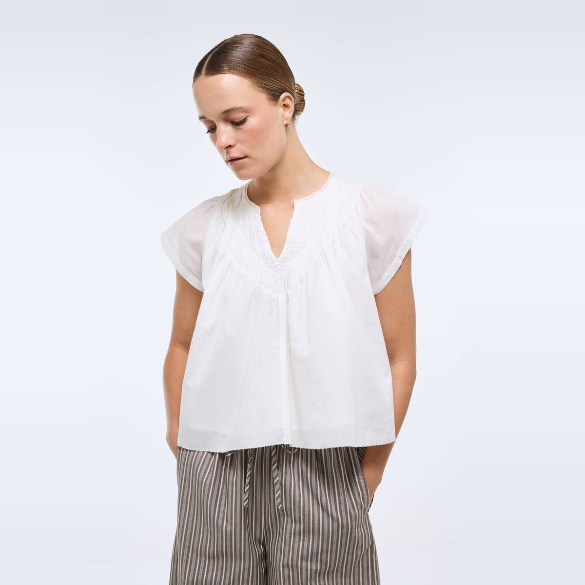 Top manches courtes uni en coton BIO GOTS ecru, MONOPRIX